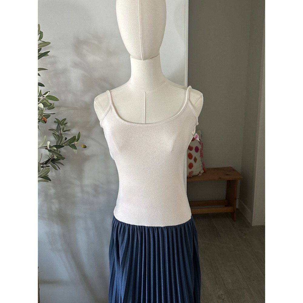 Lioness Renaissance Pleated Maxi Dress Cream Navy Blue New! - Picture 7 of 13